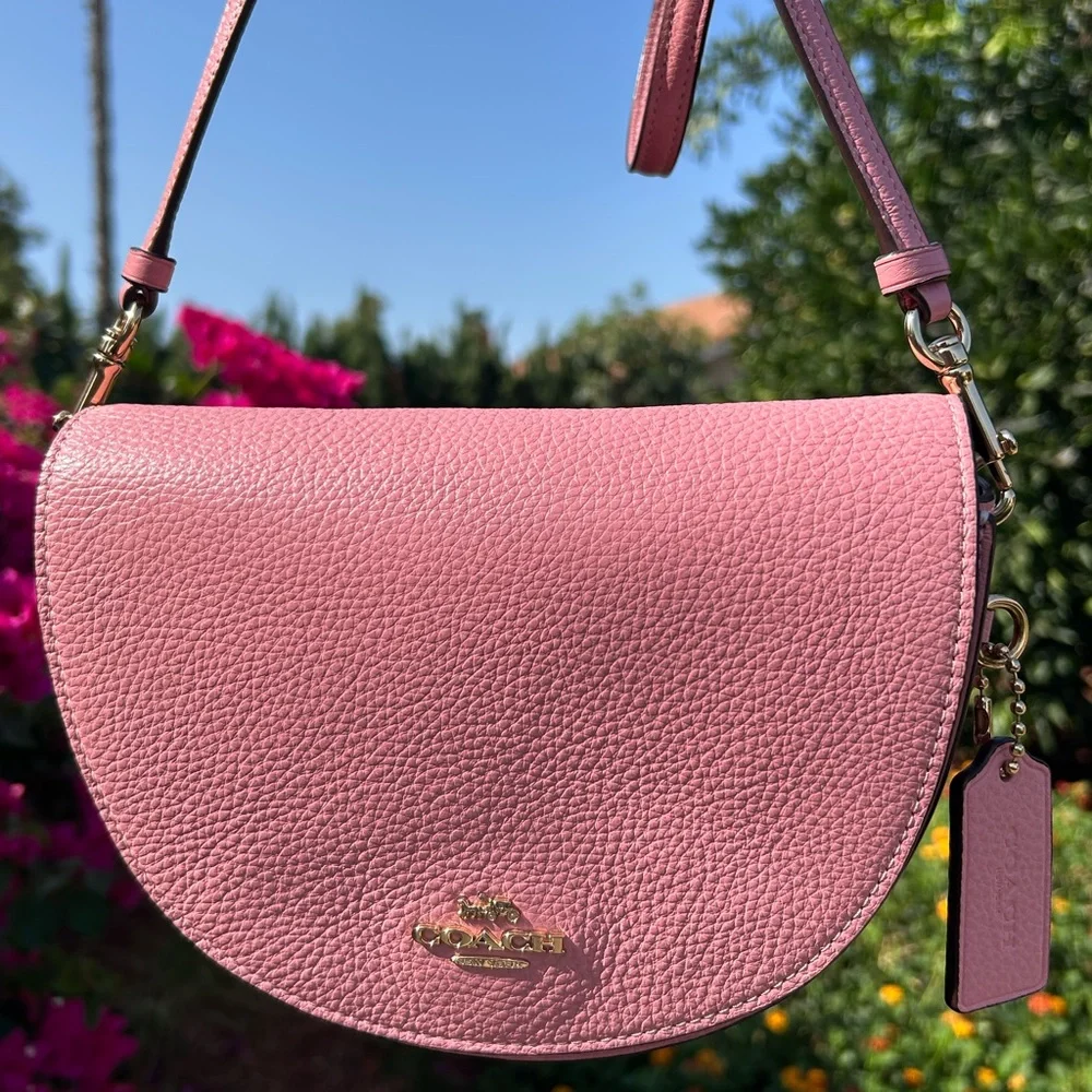 COACH Ellen Pebble Leather Flap Crossbody Bag in Bubblegum Pink - Picture 5 of 12